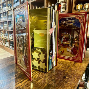 Boîte Métallique Livre Crèche de Noël - Chocolats et Étoiles à la Cannelle