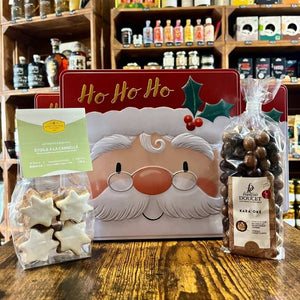 Boîte Métallique Père Noël Hohoho - Chocolats et Étoiles à la Cannelle